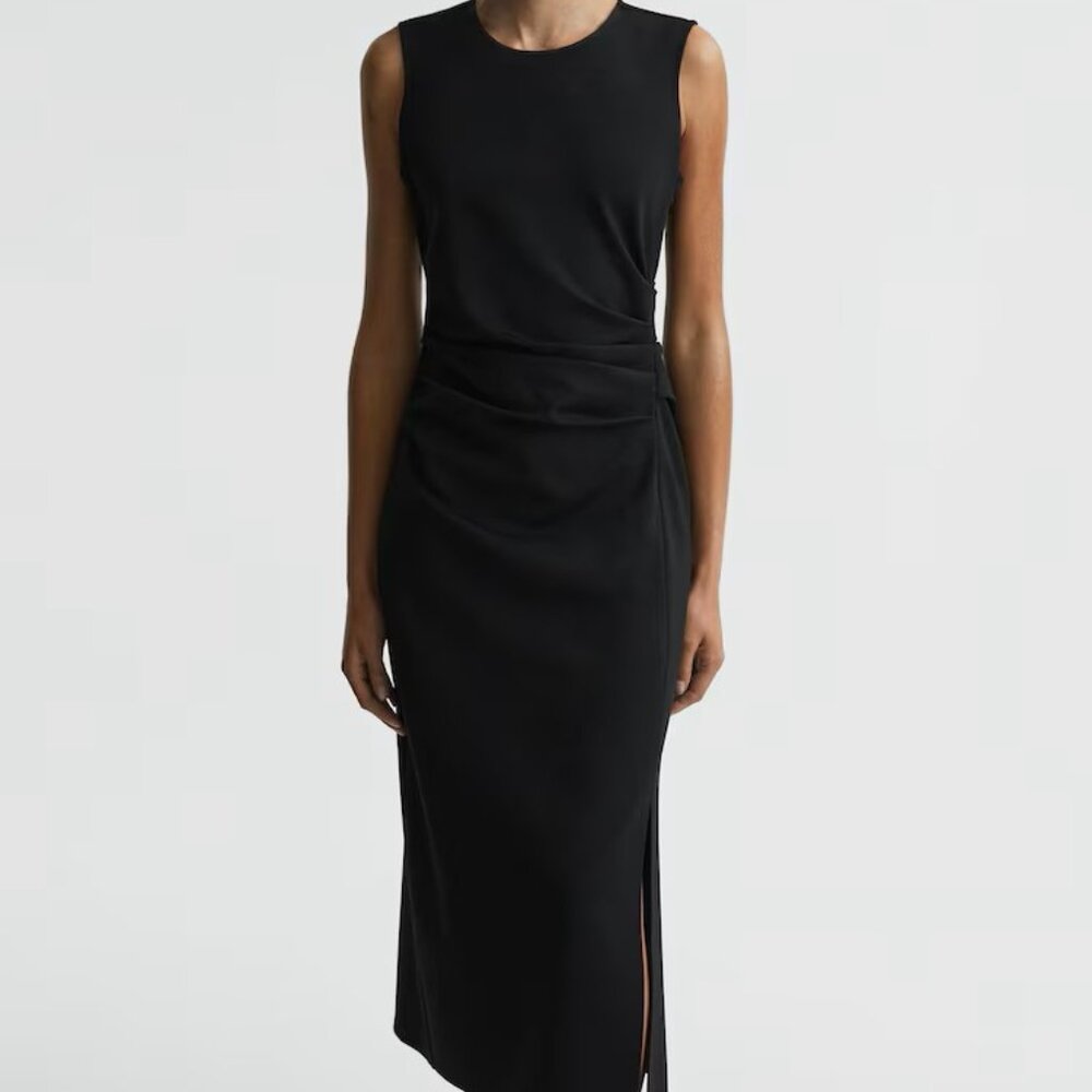 Reiss Women's SKYE RUCHED BODYCONโ MIDI DRESS BLACK Size 8 Cocktail Party